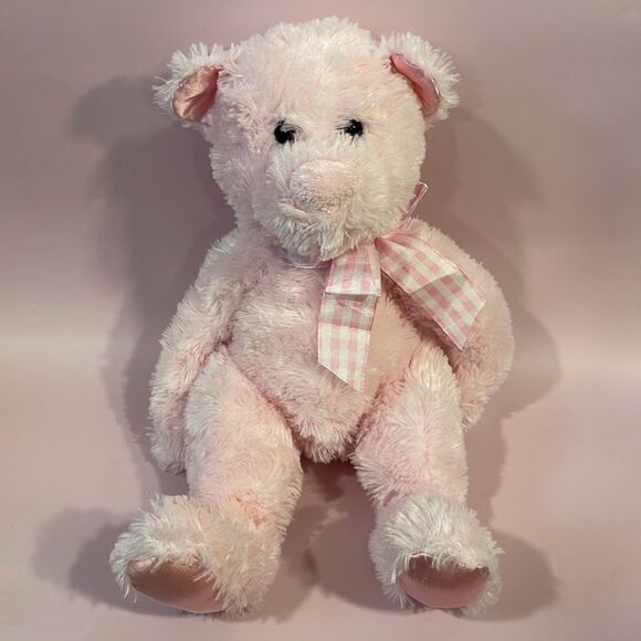 Douglas Cuddle Toys Magic Pink Teddy Bear 12” long Good Used Condition with Bow - Picture 1 of 7